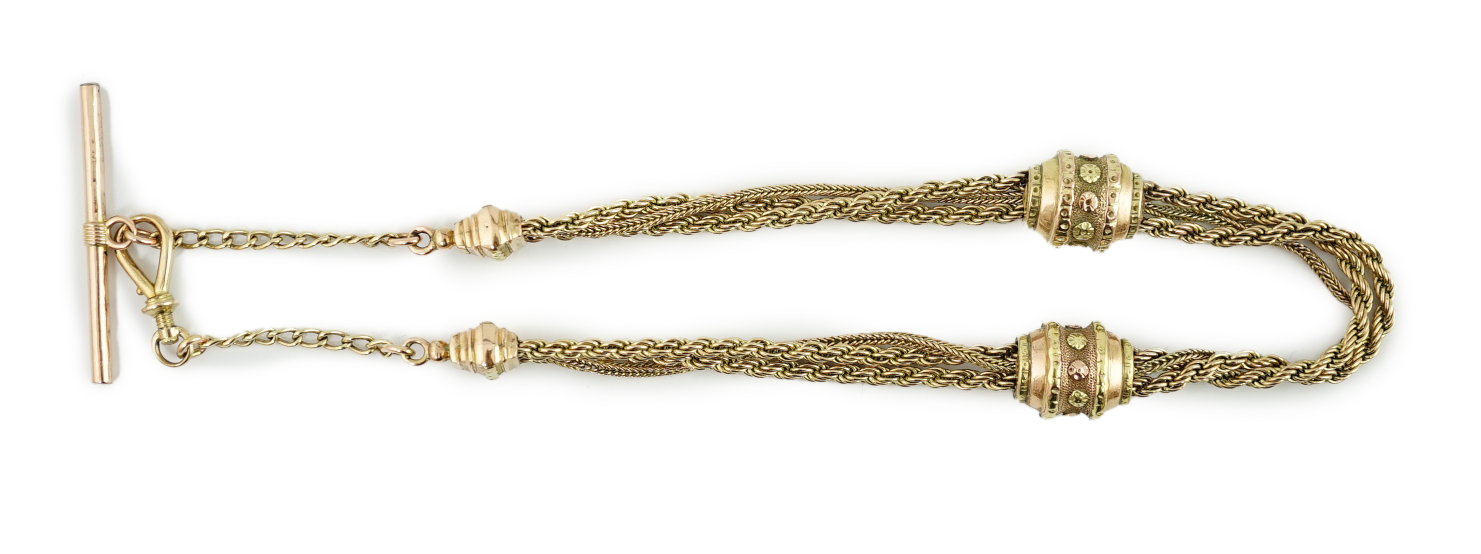 A Victorian two colour gold triple strand Albertina